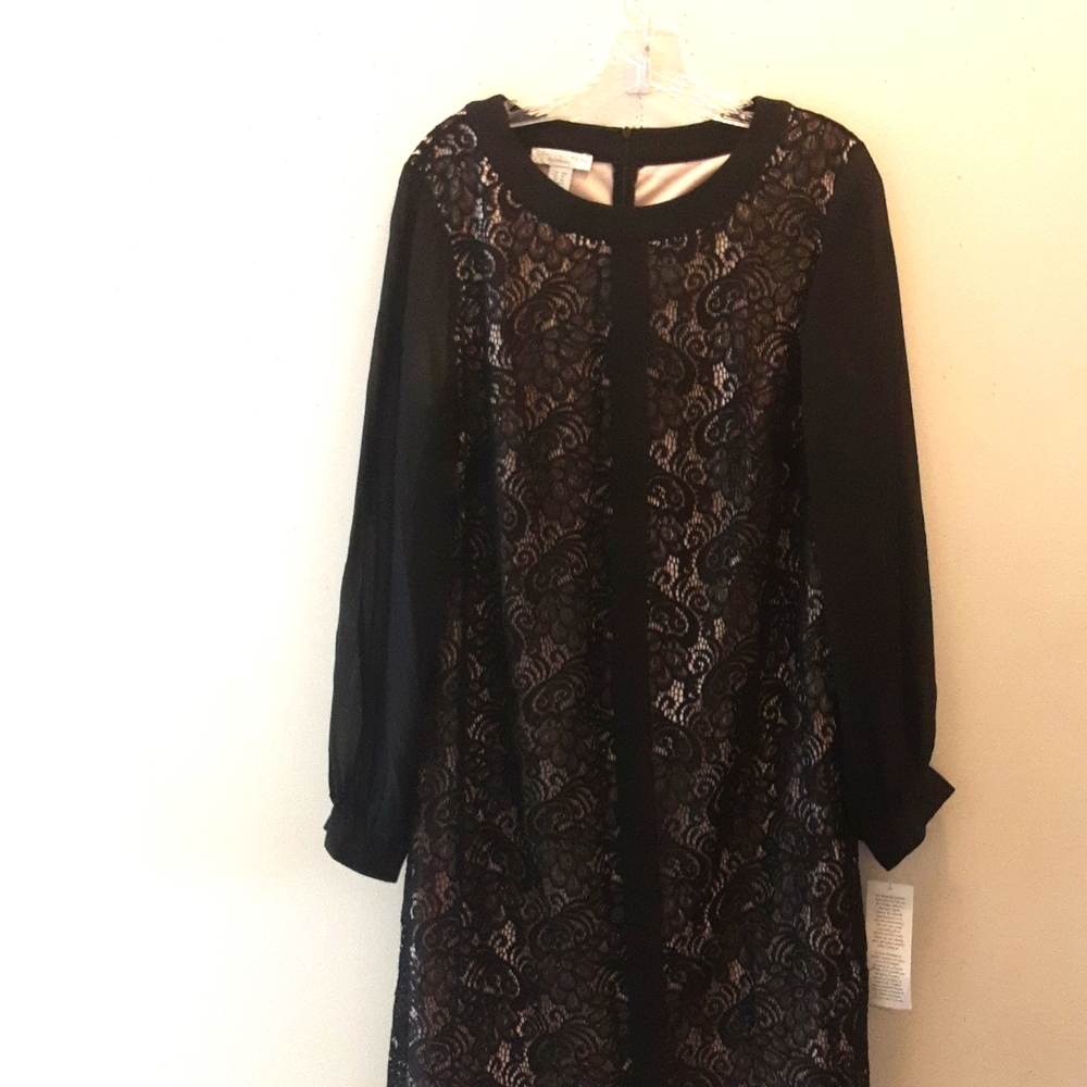 London Times Women's Black Lace Dress Size 14W
